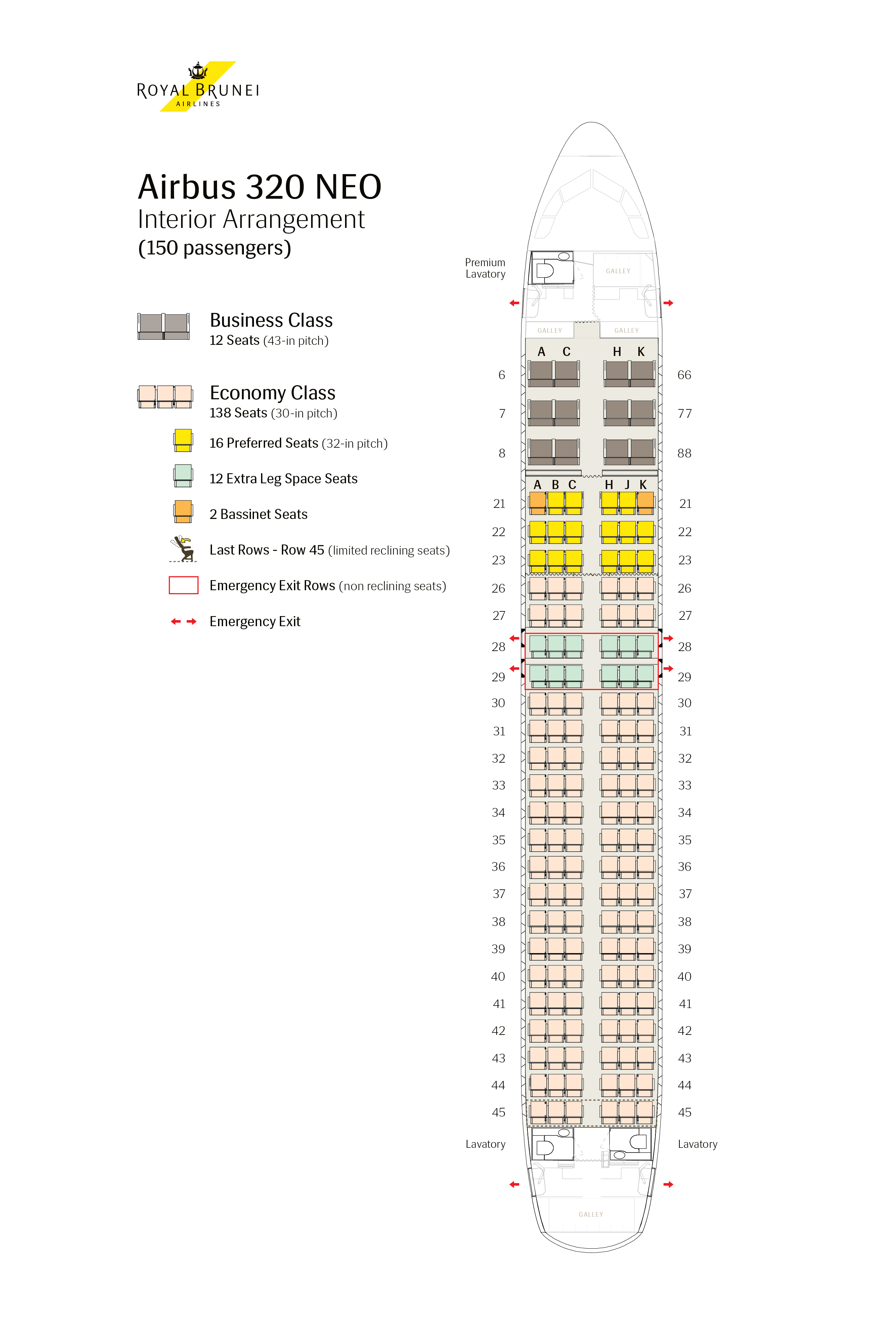 Seat 22c On A Plane Seat Map | Royal Brunei Airlines